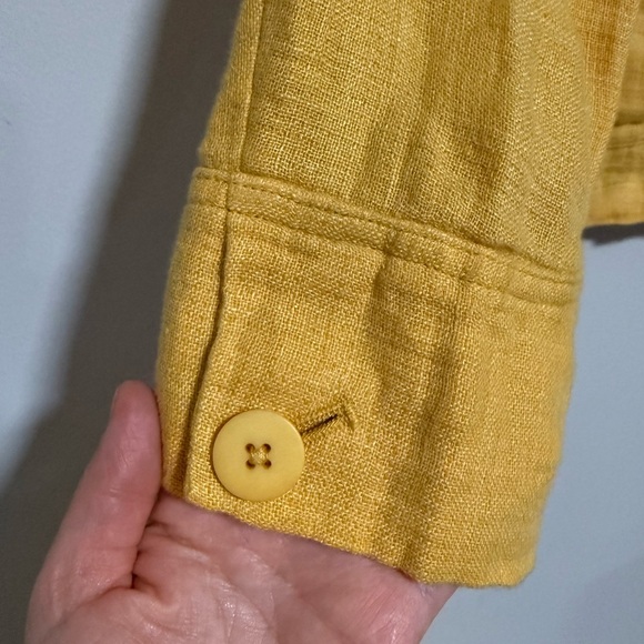 Eileen Fisher Yellow Gold Organic Linen Patch Pocket Jacket Size Medium Fall - Picture 4 of 8